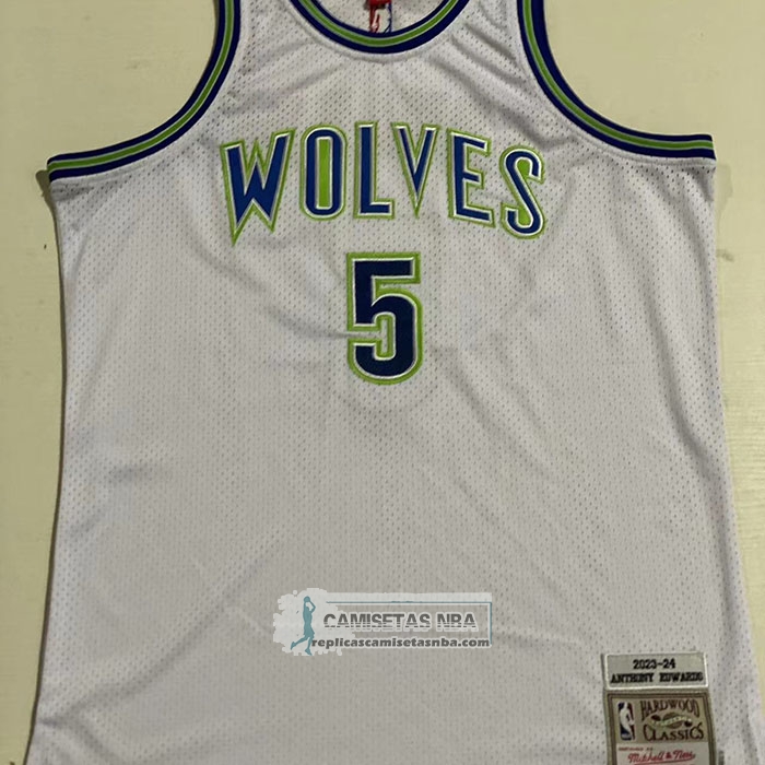 Camiseta Minnesota Timberwolves Anthony Edwards NO 5 Mitchell & Ness 2023-2024 Blanco